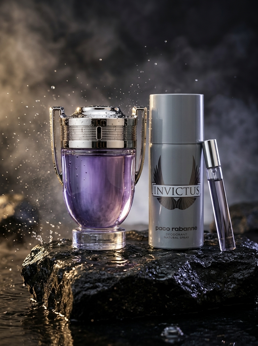 Kit Paco Rabanne Invictus Coffret - EDT 100ml + Desodorante 150ml + Travel 10ml